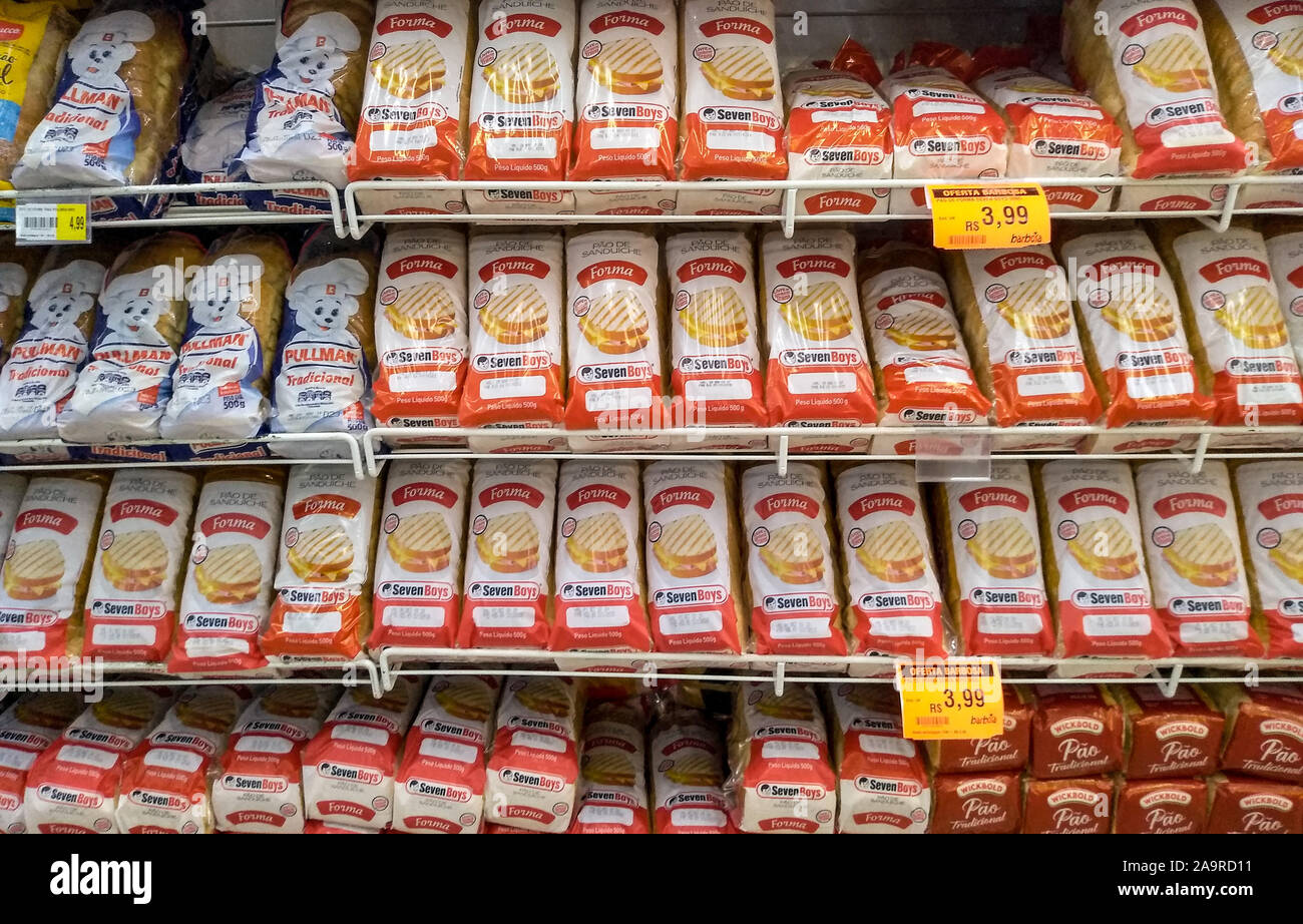 São Paulo, SP / Brazil - 16 November 2019: Sliced bread in supermarket shelves Stock Photo