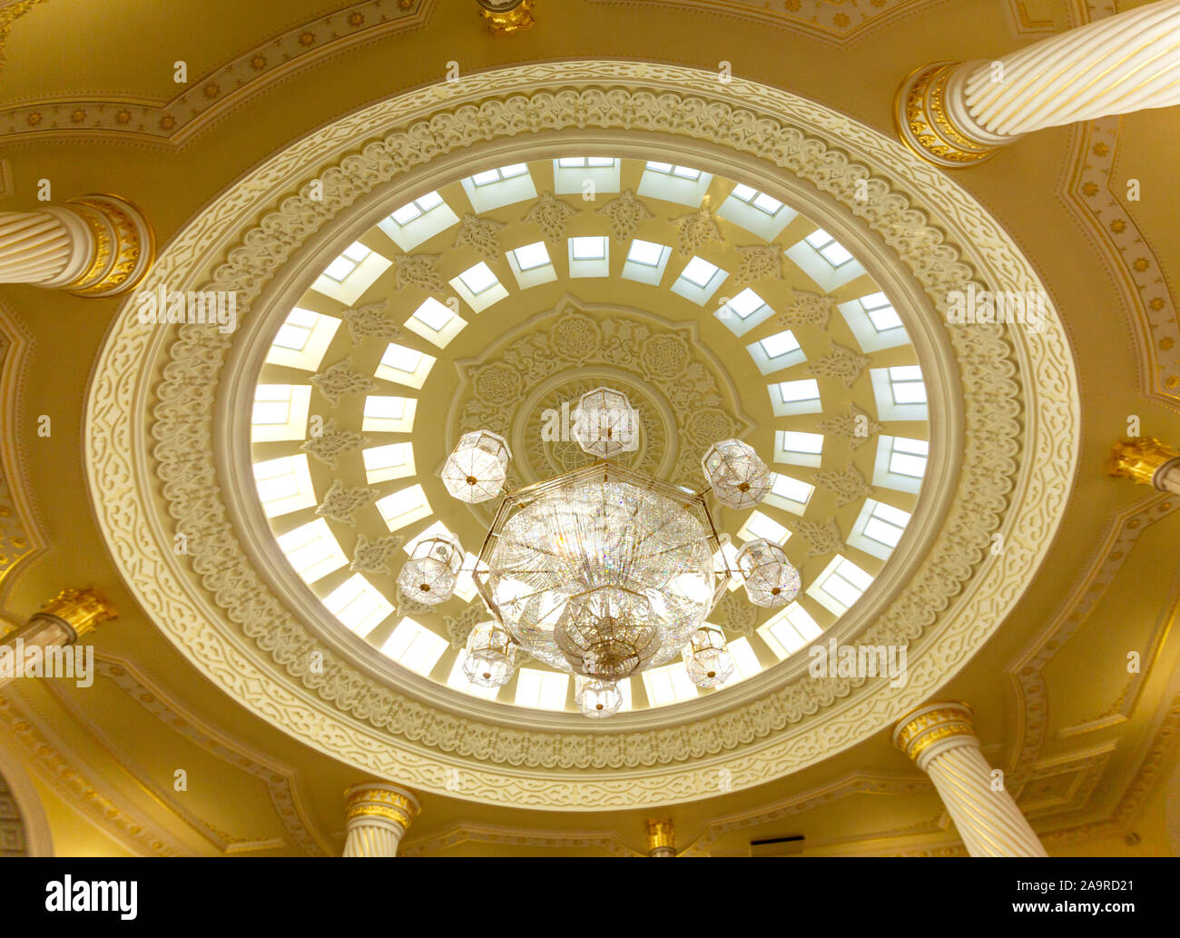 Grozny, Russia: Interior of the main mosque of the Chechen Republic - Akhmad Kadyrov Mosque (Heart of Chechnya). Stock Photo