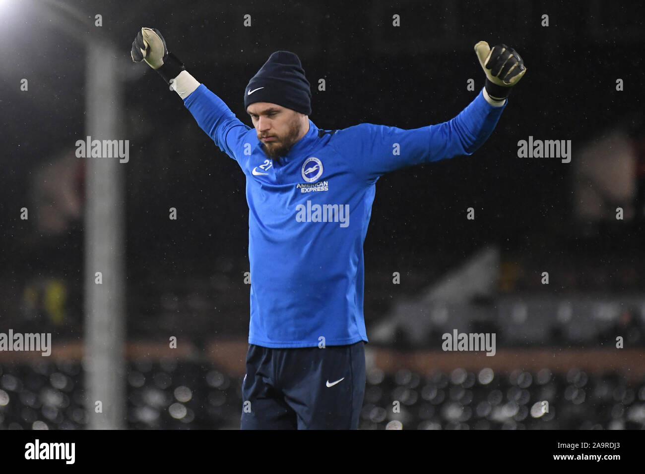 LONDON, ENGLAND - JANUARY 29, 2019: David Button of Brighton pictured prior to the 2018/19 Premier League game between Fulham FC and Brighton and Hove Albion at Craven Cottage. Stock Photo