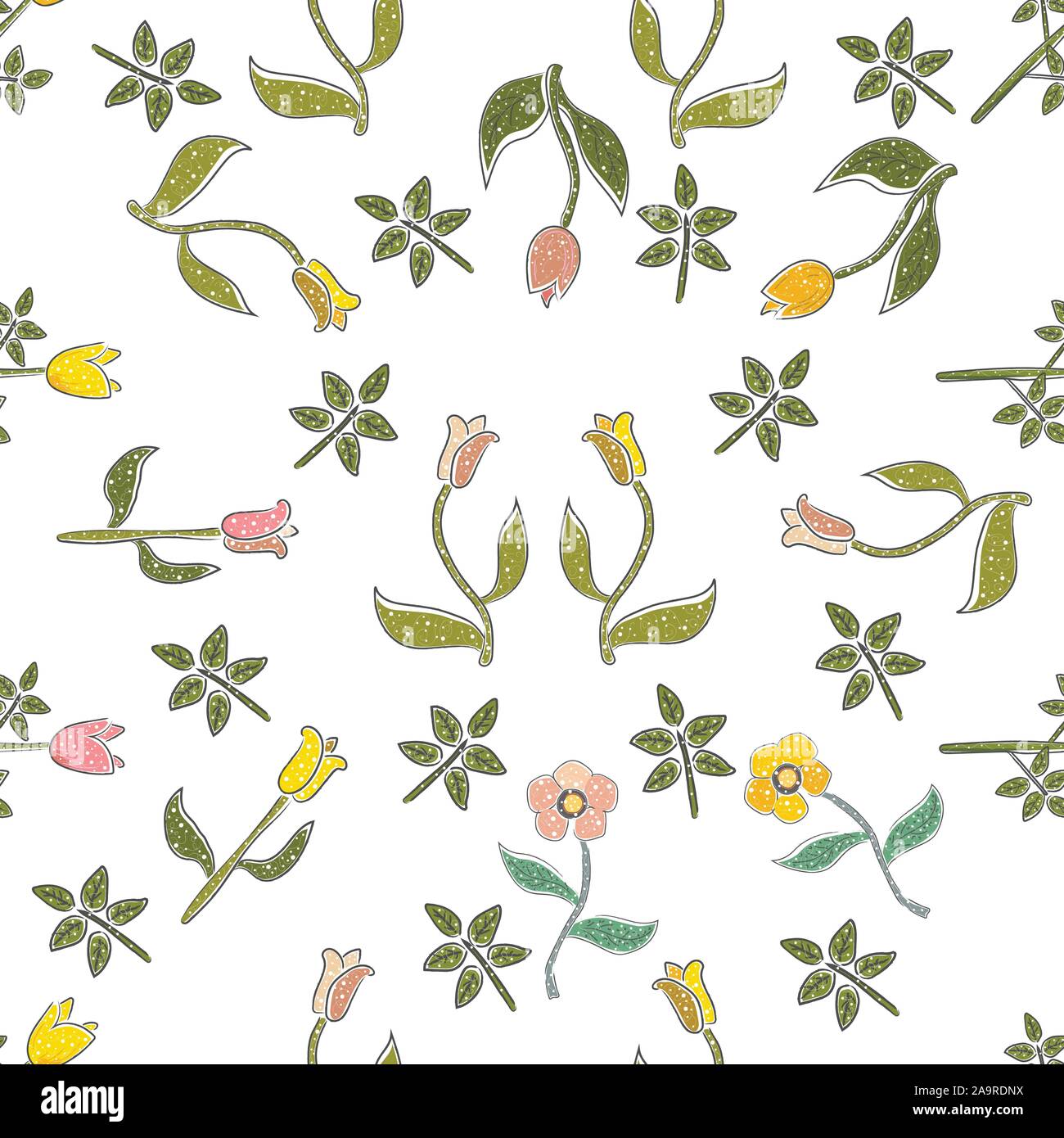 Seamless Pattern with Cute Flowers. Scandinavian Style. Vector ...