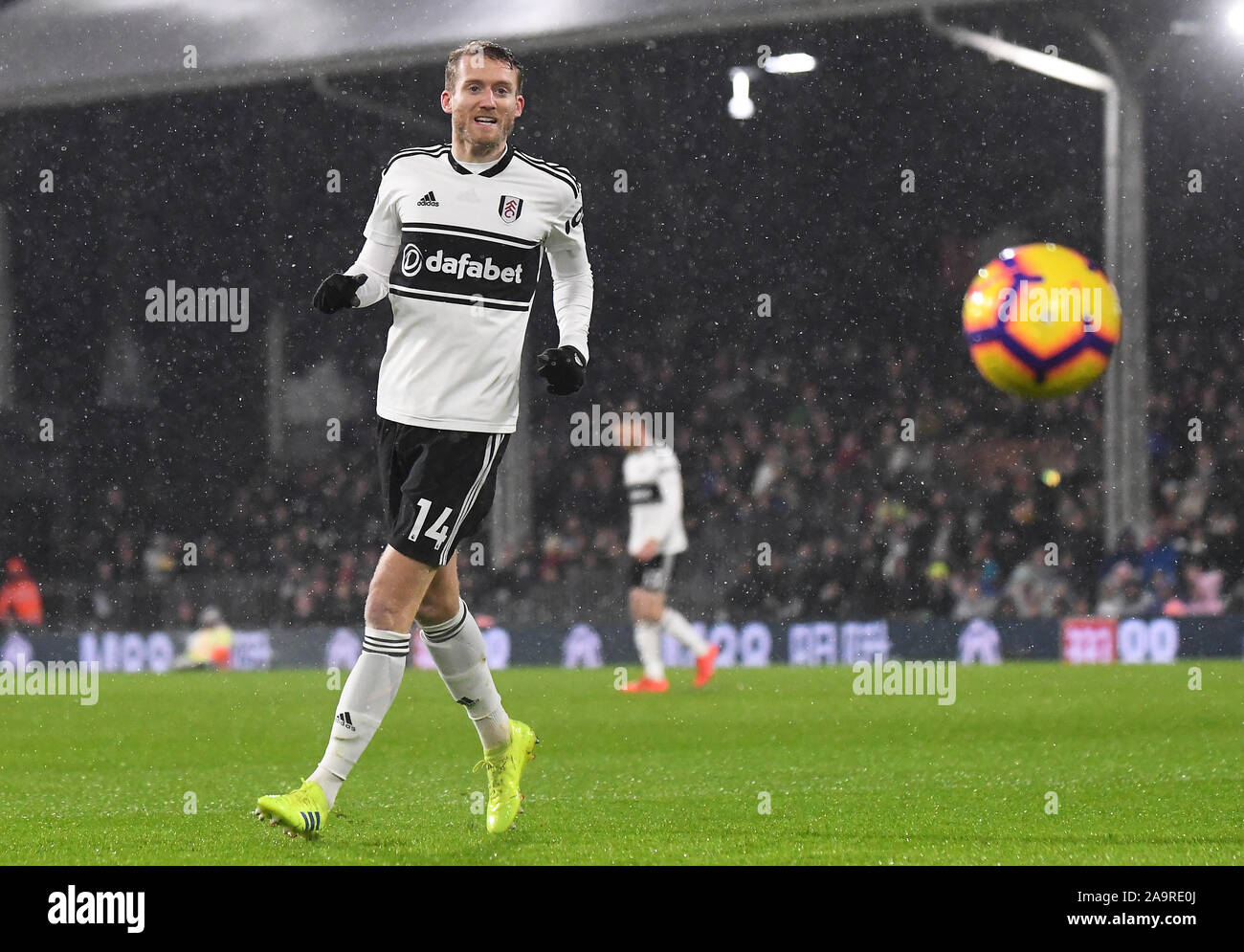 LONDON, ENGLAND - JANUARY 29, 2019: Andre Schurle of Fulham pictured during the 2018/19 Premier League game between Fulham FC and Brighton and Hove Albion at Craven Cottage. Stock Photo