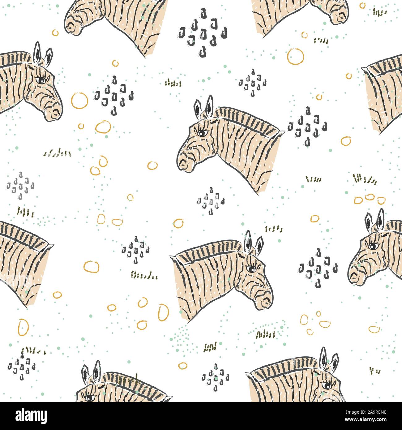 Seamless Pattern With Cute Hand Drawn Zebras. Scandinavian Style ...