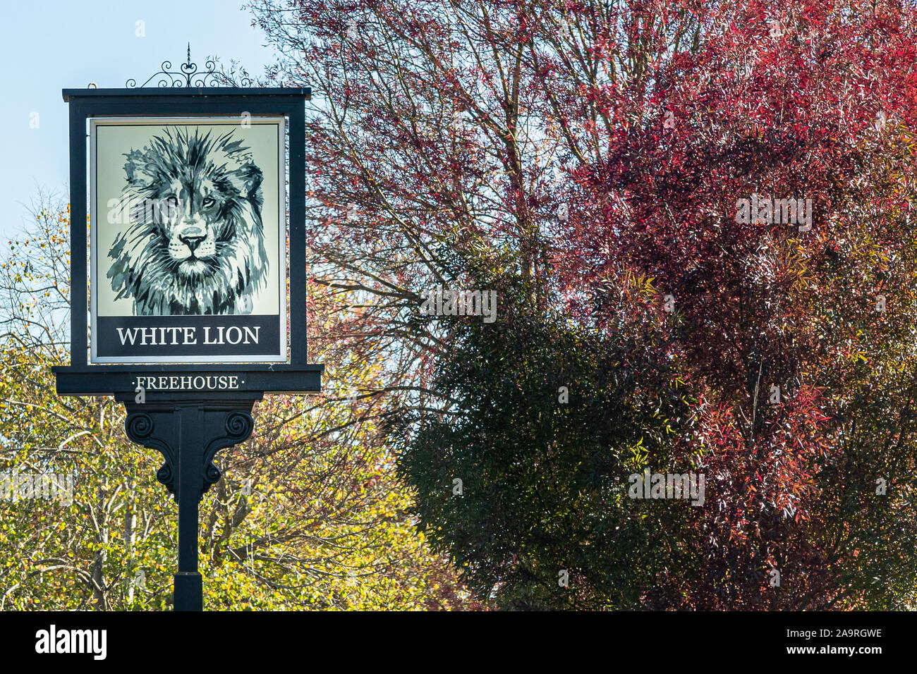 White Lion pub sign, Yateley, Hampshire Stock Photo