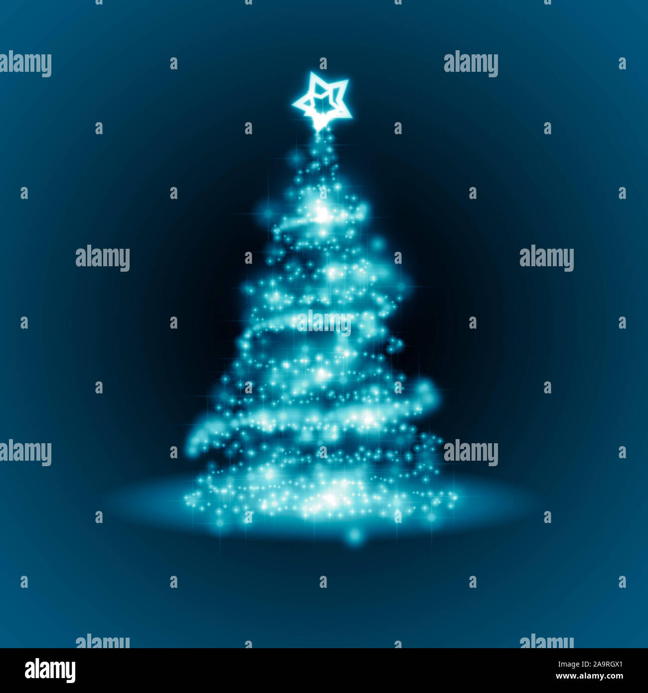 Ein wunderschoener Weihnachtsbaum aus blauem Licht Stock Photo