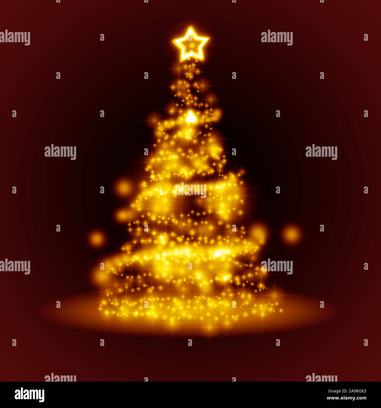 Ein wunderschoener Weihnachtsbaum aus goldenem Licht Stock Photo