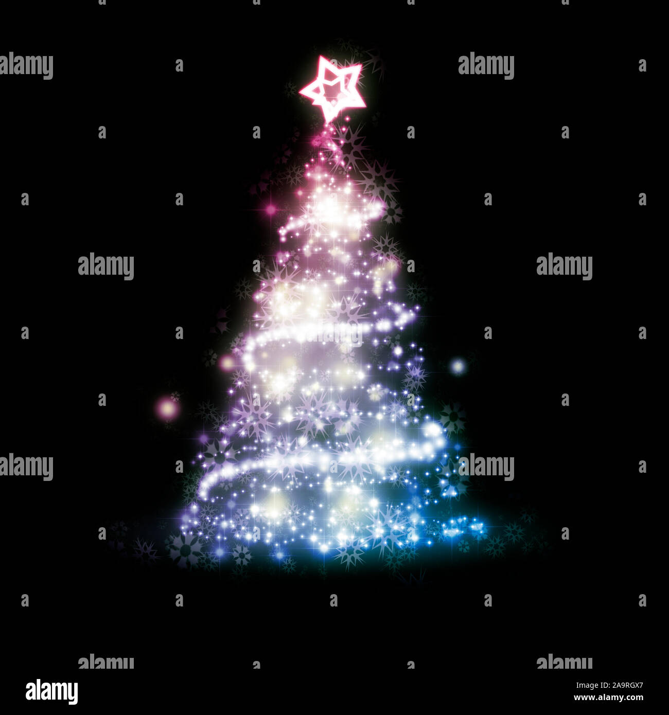Ein wunderschoener Weihnachtsbaum aus blau-violettem Licht Stock Photo