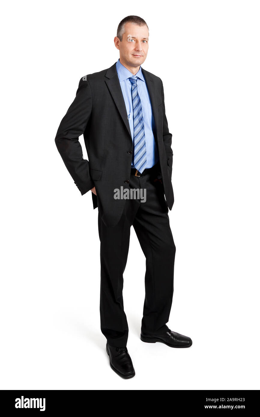 Ein Geschaeftsmann vor weissem Hintergrund Stock Photo