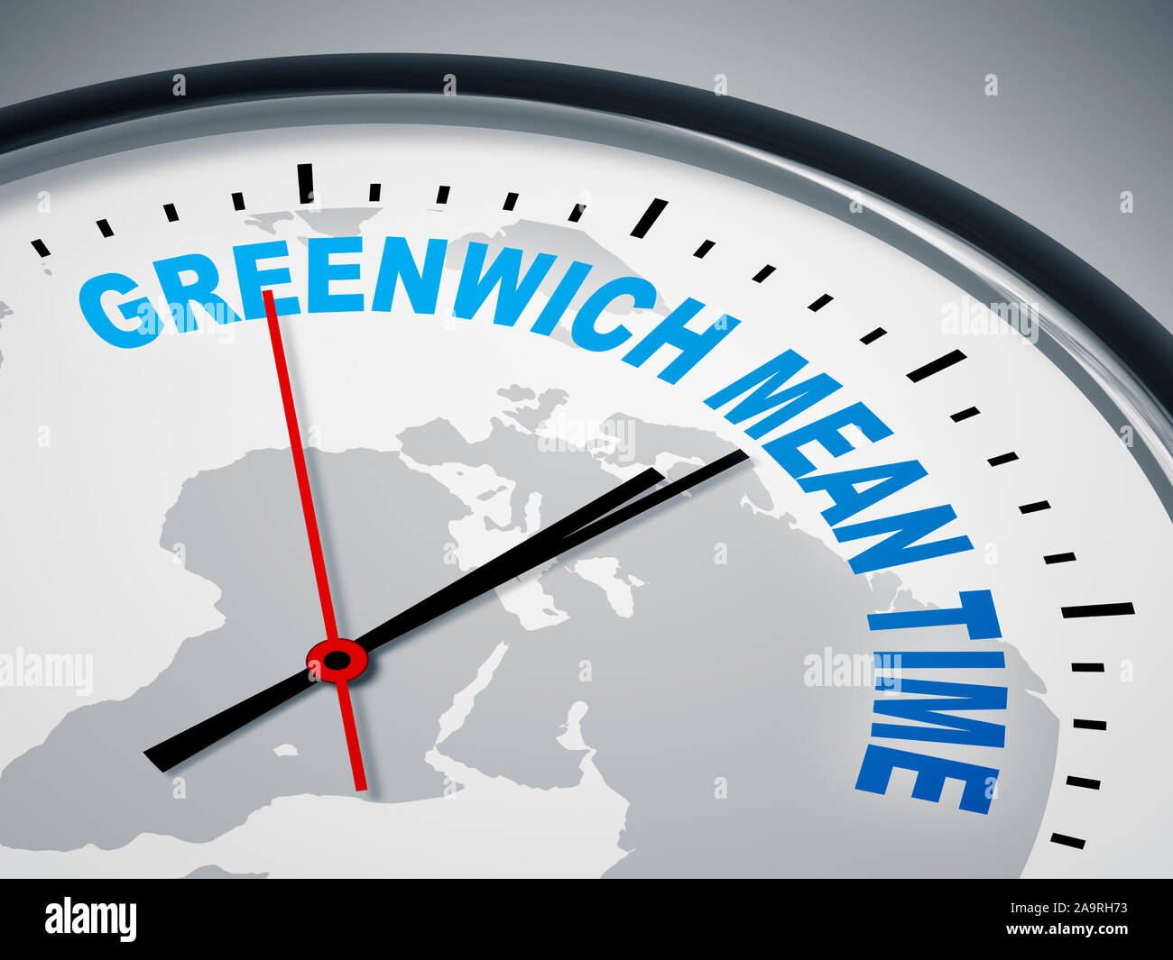 Ein simples Ziffernblatt einer Uhr mit der Aufschrift: 'Greenwich Mean Time' Stock Photo
