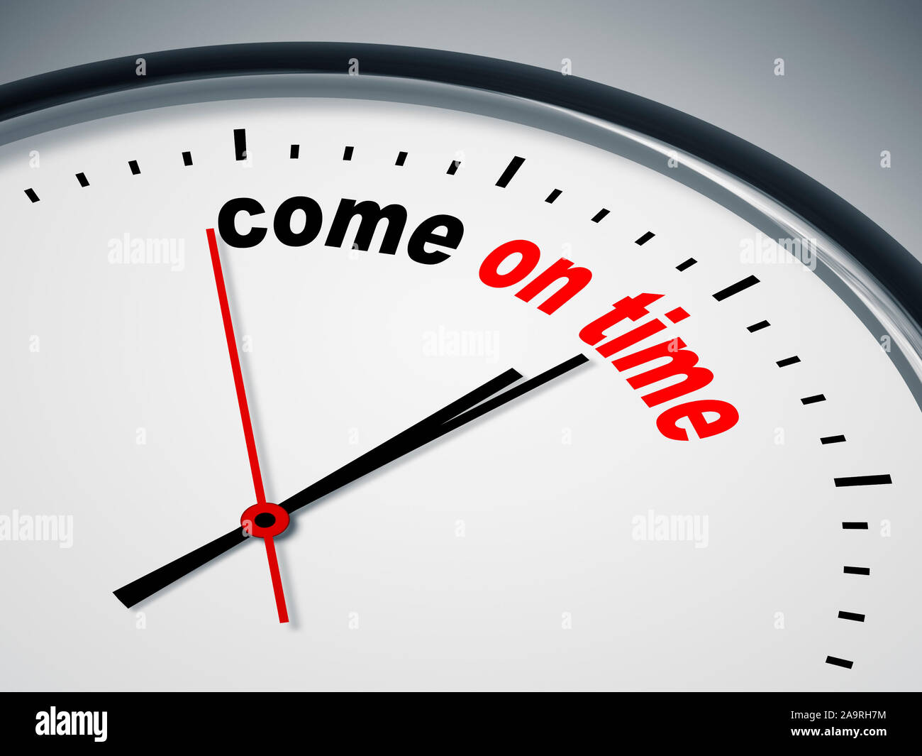 Ein simples Ziffernblatt einer Uhr mit der Aufschrift: 'Come on Time' Stock Photo