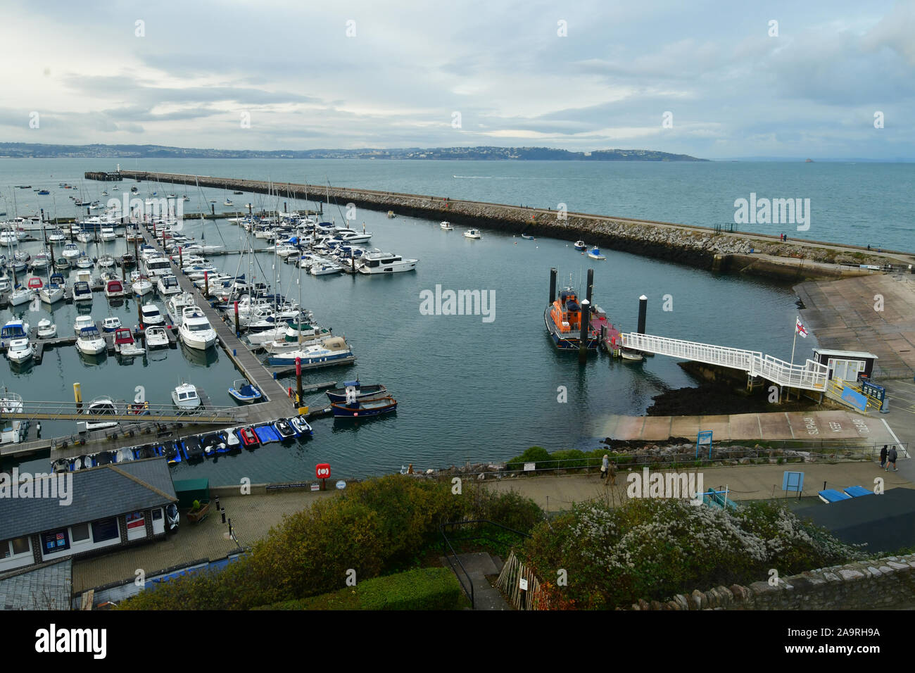 High advantage view of Brixham Marina in Devon late November afternoon 2019.Picture Credit