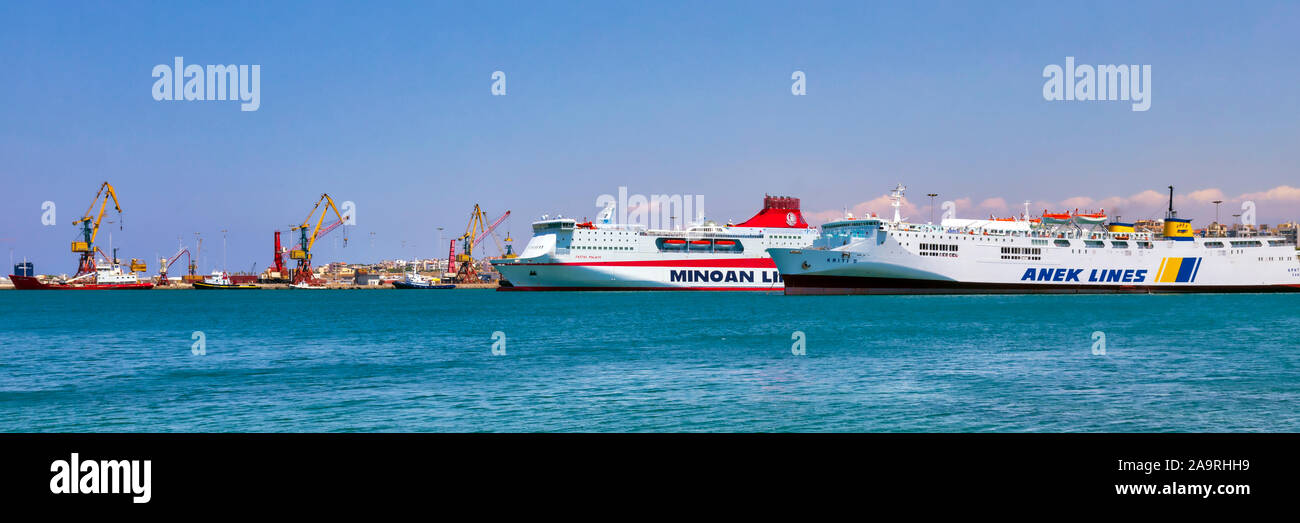 Heraklion, Crete island, Greece. Jun 22, 2019. View from Heraklion fortress to the harbor with passenger ferries. Stock Photo