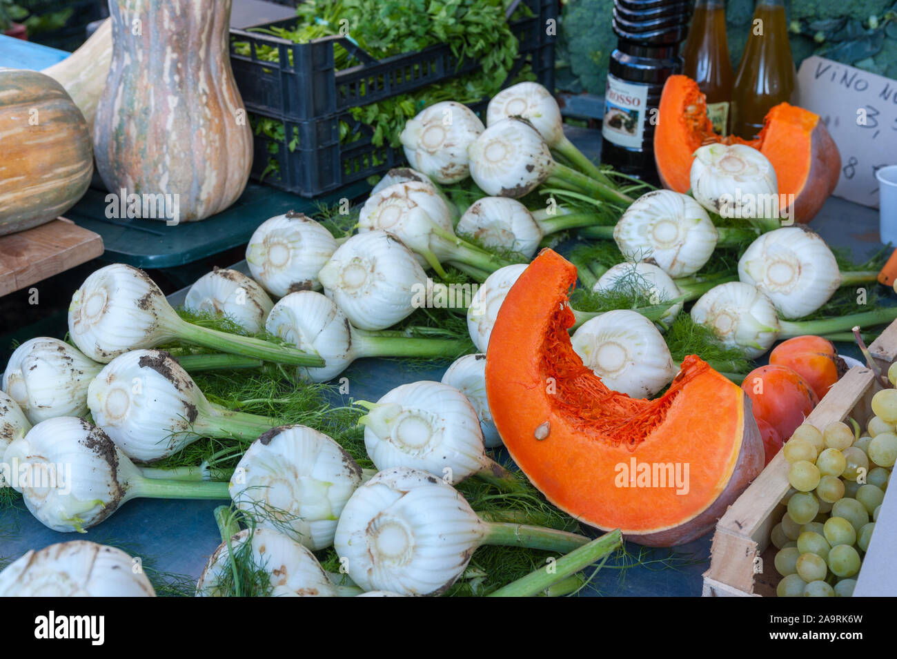 Farmers Market fruits and vegetables exposition Stock Photo