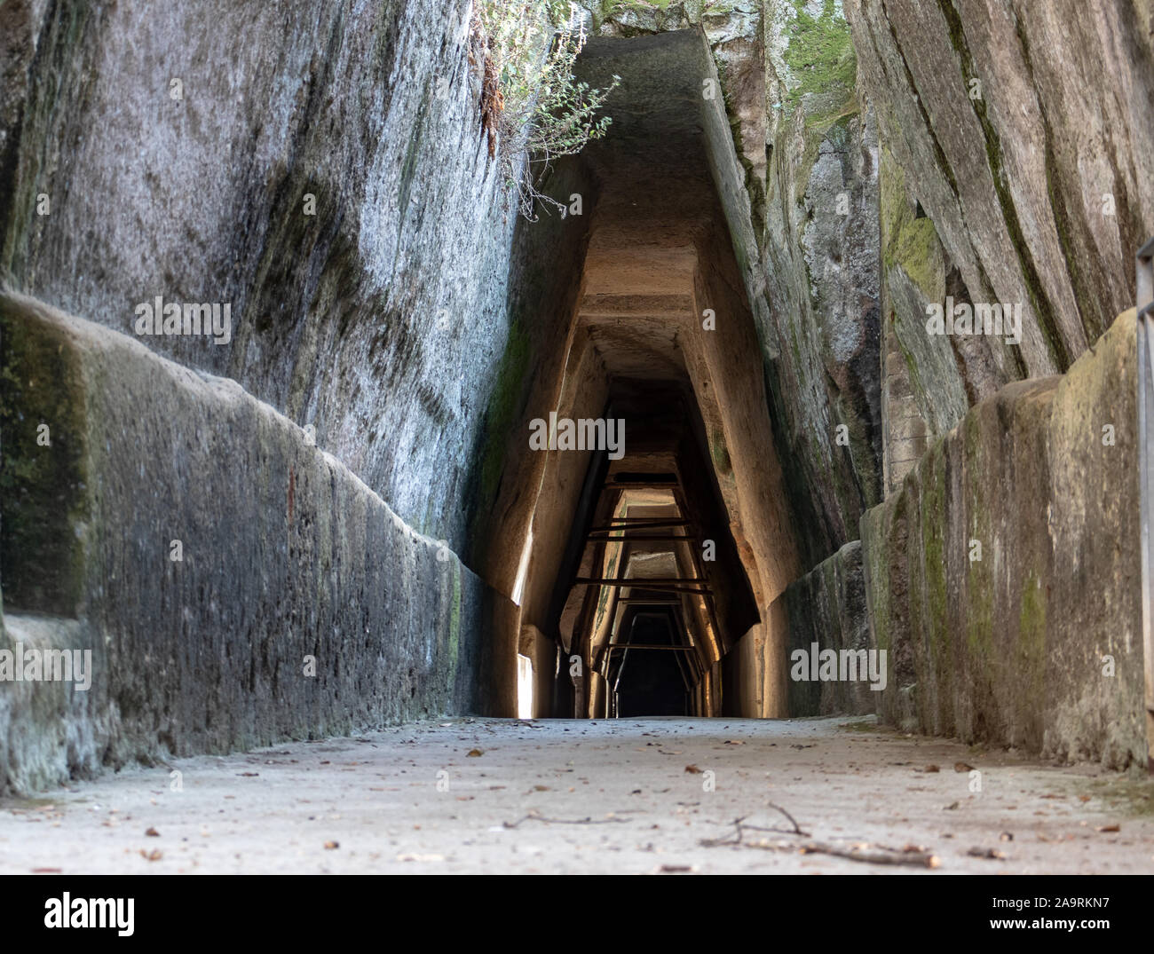 Bacoli, Naples. 20 September 2019. The entrance to the famous cave of the Cumaean Sibyl, the priestess of the oracle of Apollo. Stock Photo