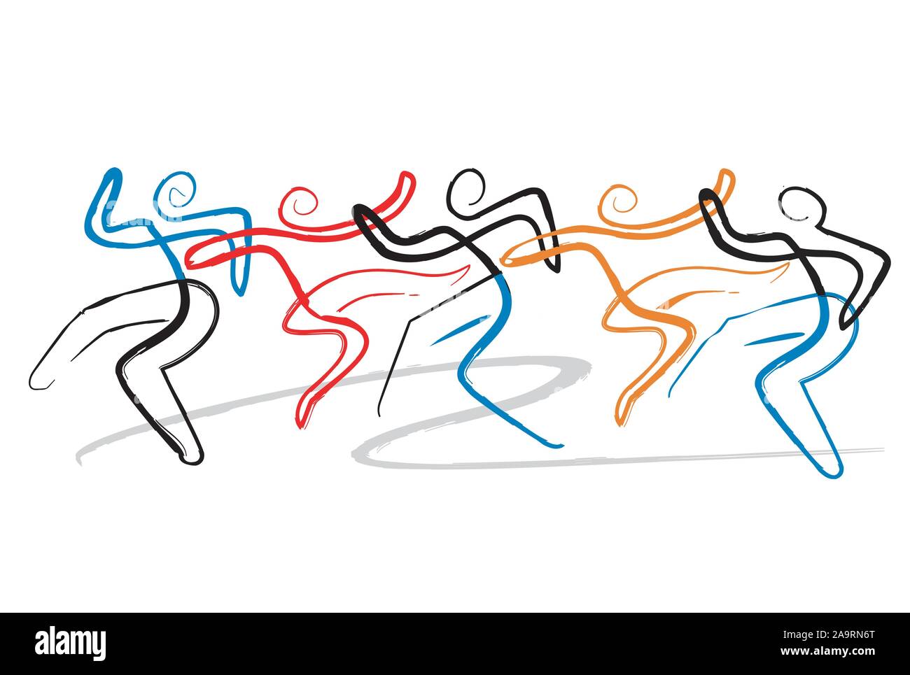 Dancing group, disco, modern dance. Expressive, stylized illustrations of dancing people. Ink drawing Imitation . Vector available. Stock Vector