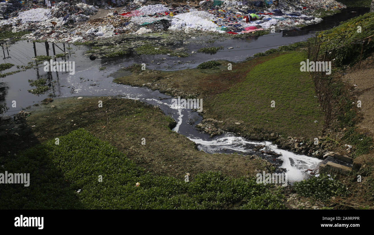November 17, 2019, Dhaka, Bangladesh Untreated waste water from a