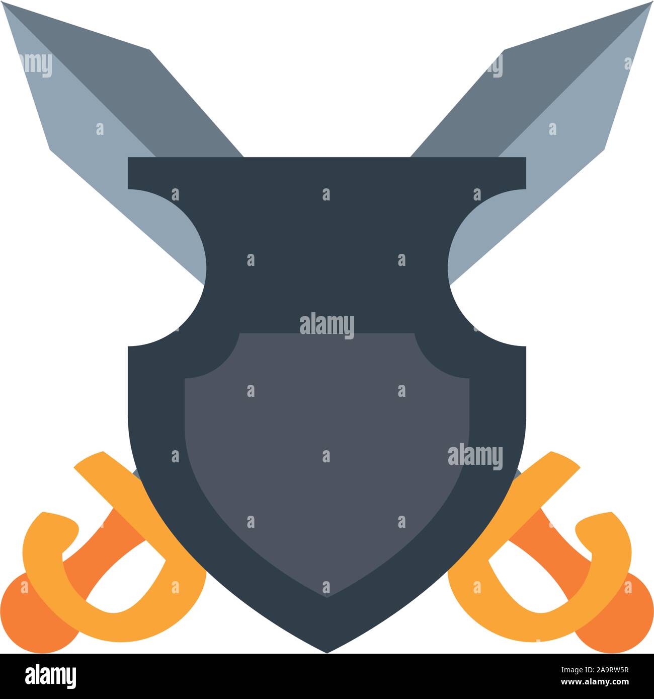 shield with swords antique medieval flat design vector illustration ...