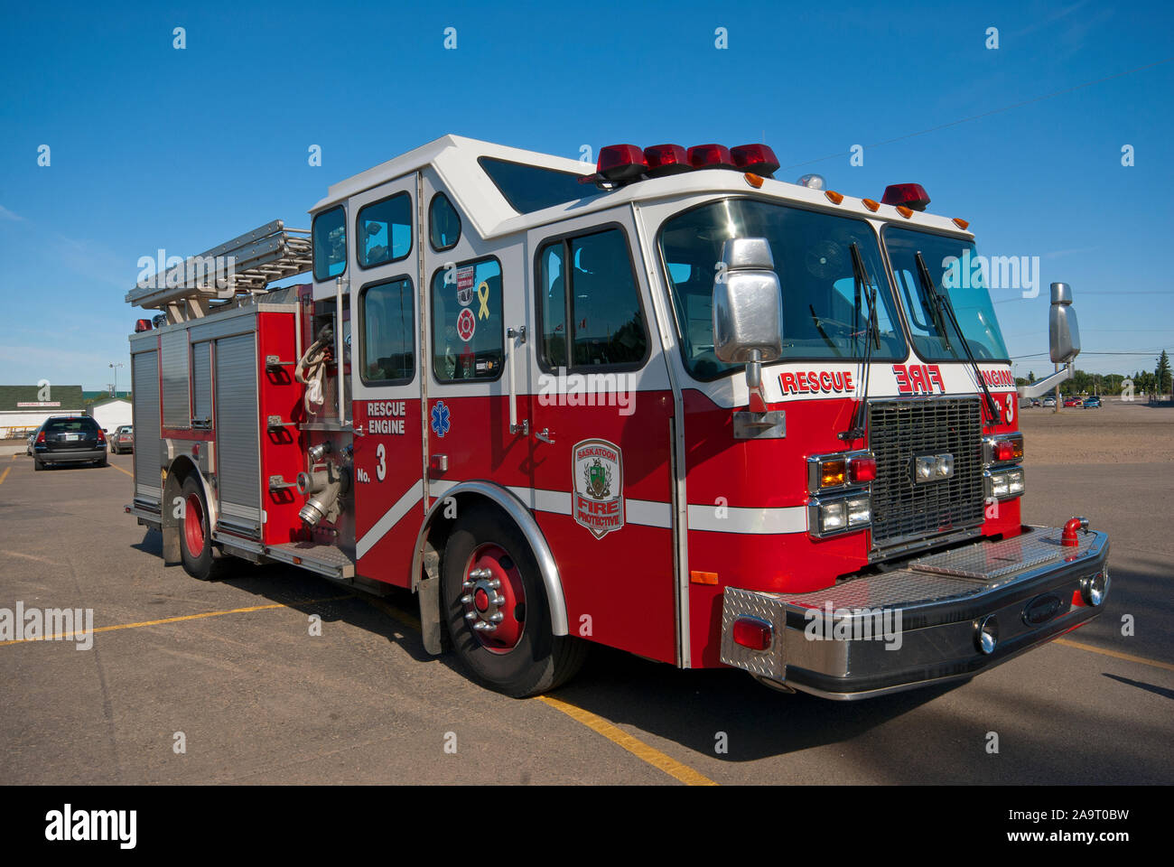 Fire truck in Saskatoon, Saskatchewan, Canada Stock Photo