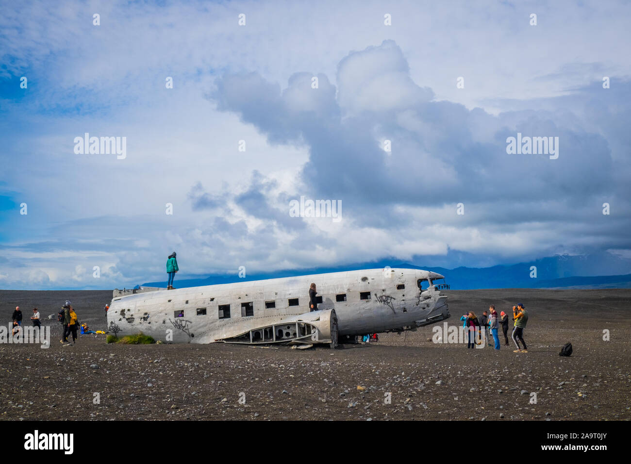 Crash and abandoned DC-3 plane in Iceland Stock Photo
