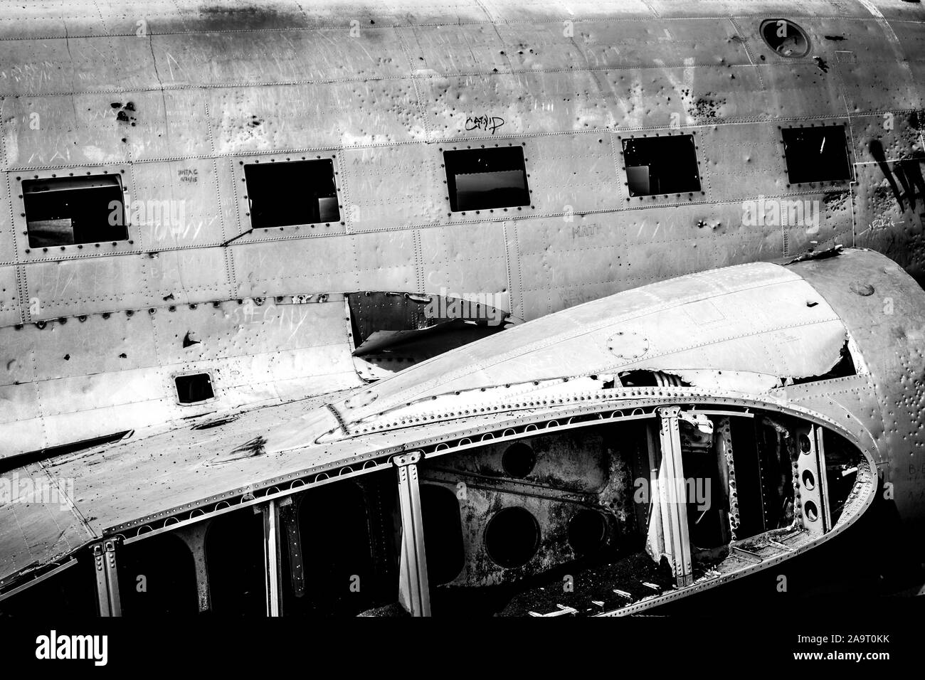 Crash and abandoned DC-3 plane in Iceland Stock Photo
