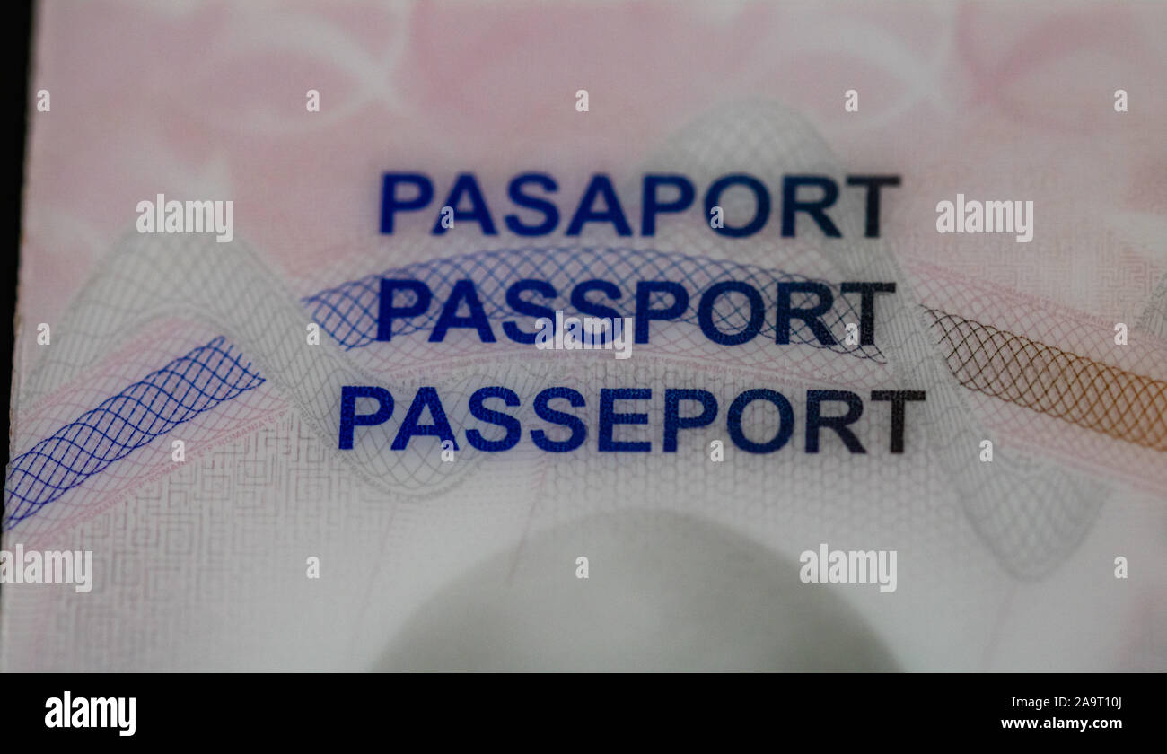 Passport print in a European Passport Stock Photo Alamy