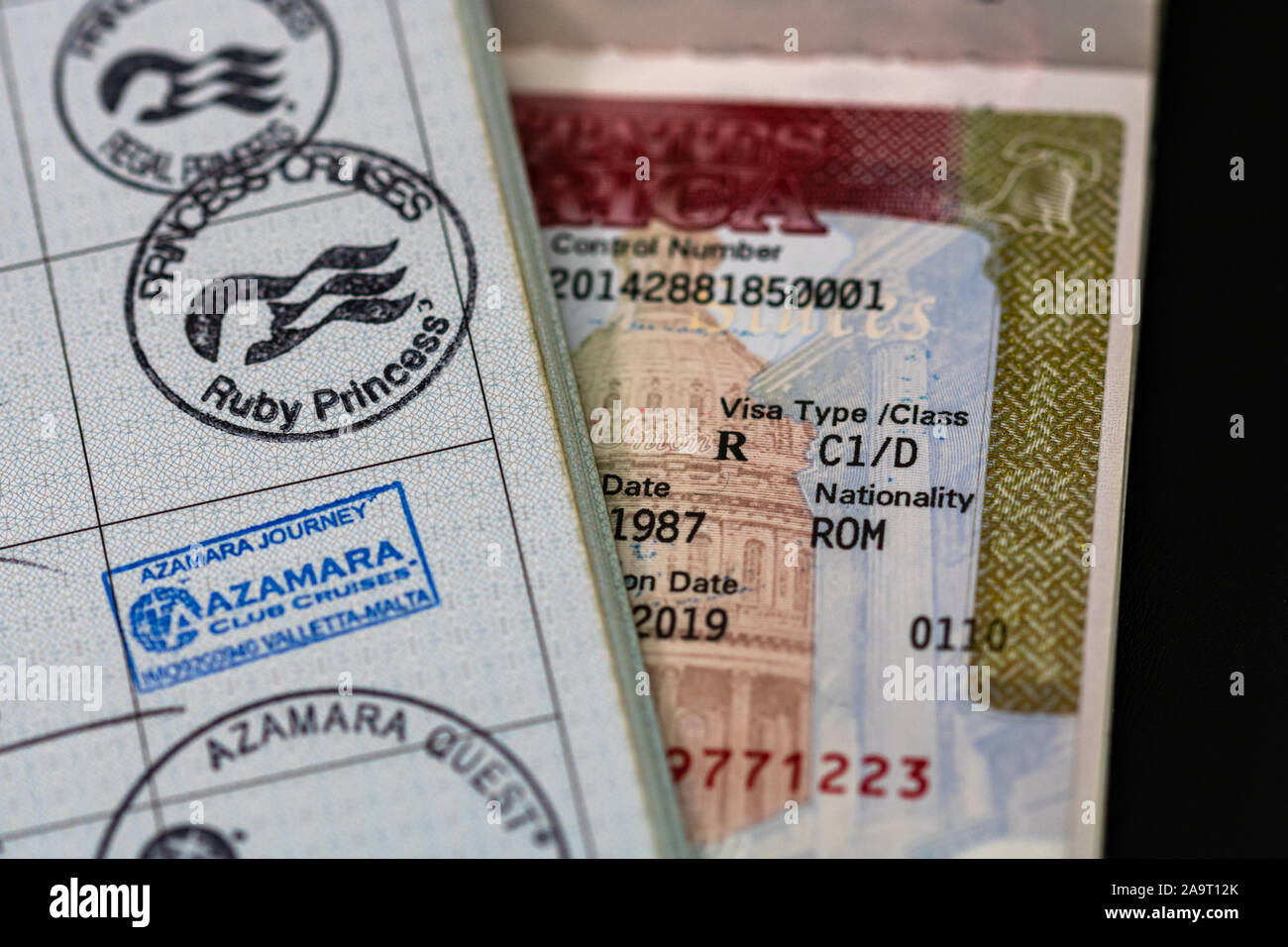 Seaman's discharge book and passport with C1/D US visa on black background  Stock Photo - Alamy