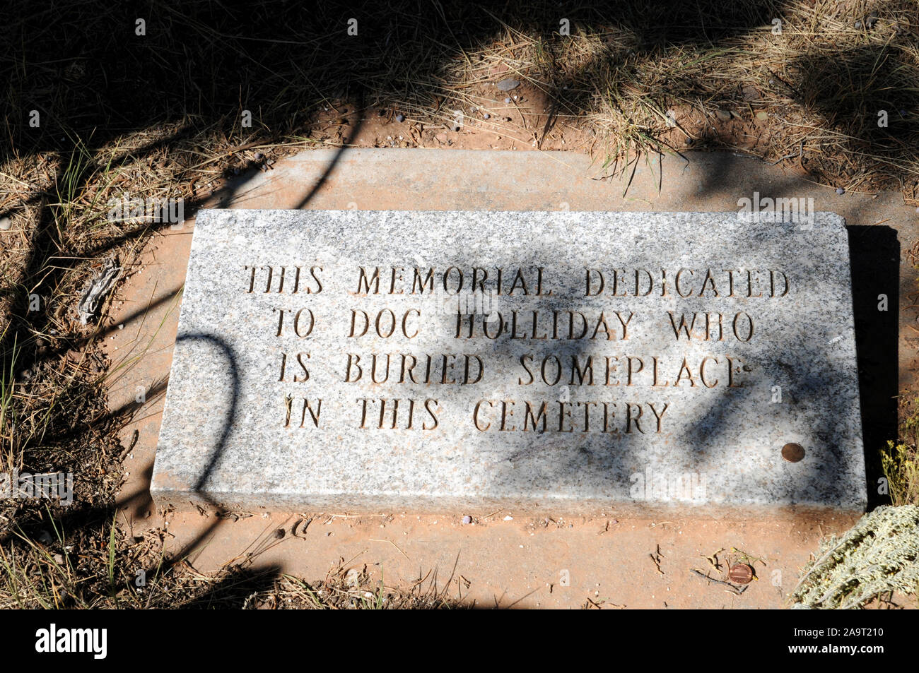 Memorial in the Potters Fied section of Linwood Cemetery, Glenwood Springs, Colorado. The monument is to Doc Holliday, Stock Photo