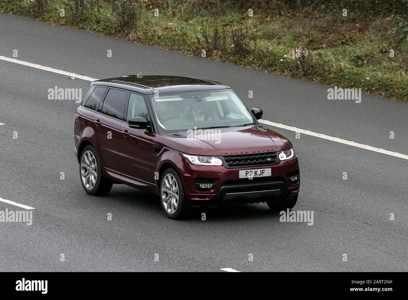 Land Rover Range Rover Sport Abio Dyn Sdv8 A luxury prestige car traveling southbound on the M61 motorway near Manchester, UK. Stock Photo