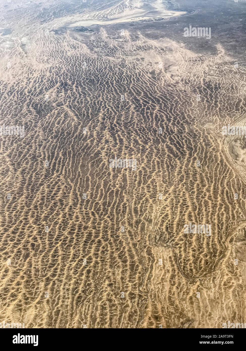 Aerial view of sand dunes, Turkmenistan, Karakum Desert, Asia Stock Photo