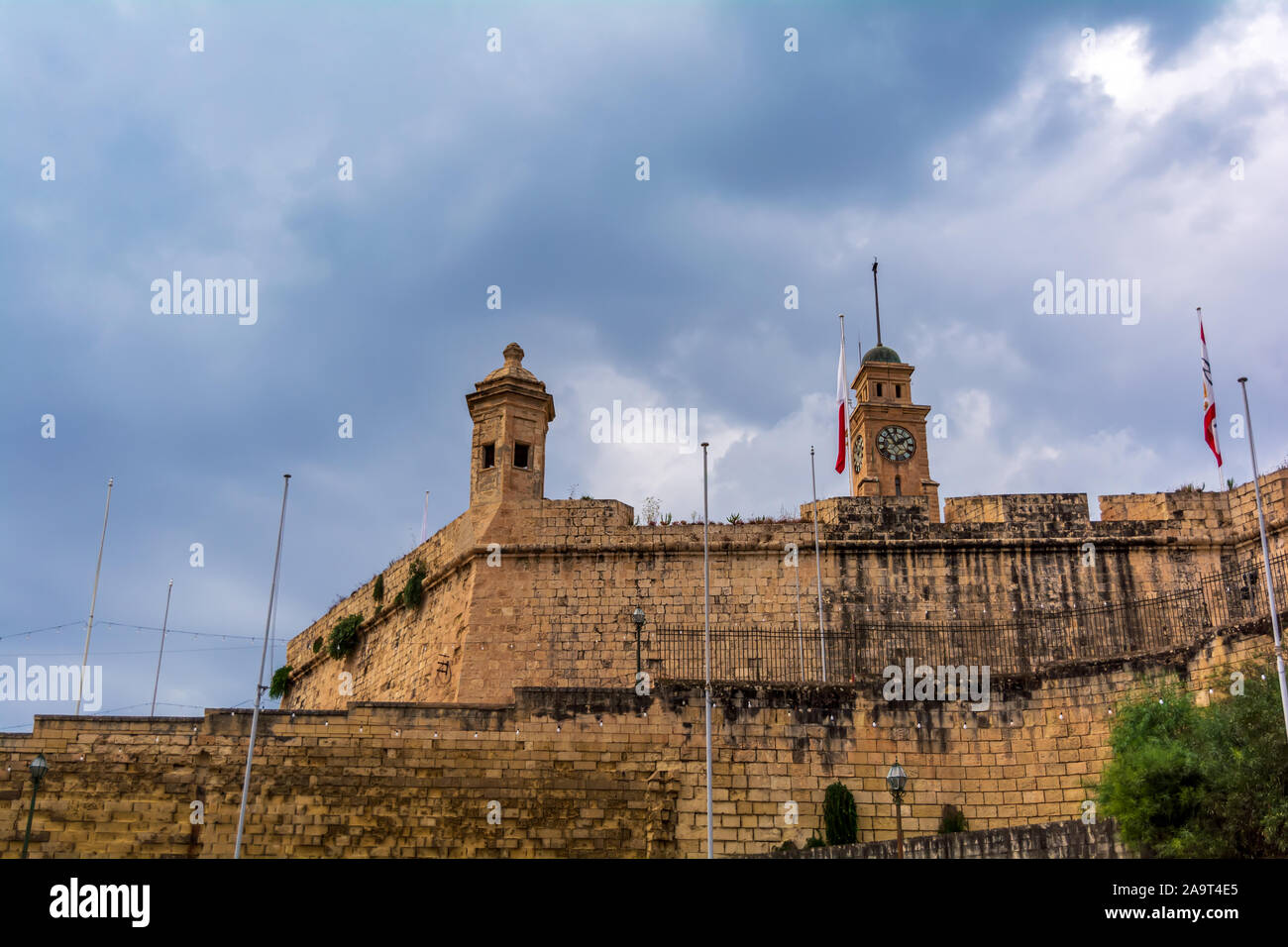 Fort Saint Michael against cloudy sky in Senglea, Malta Stock Photo