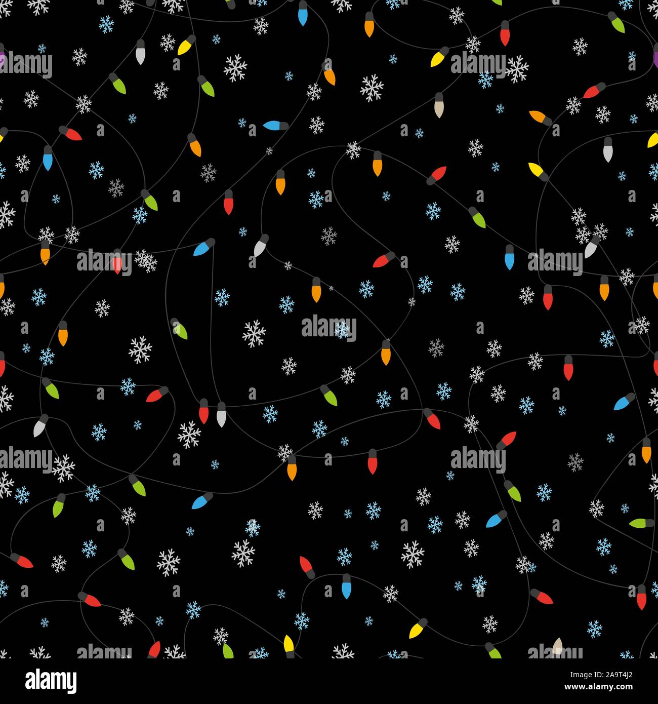 Vector red and blue Christmas lights garland on black background