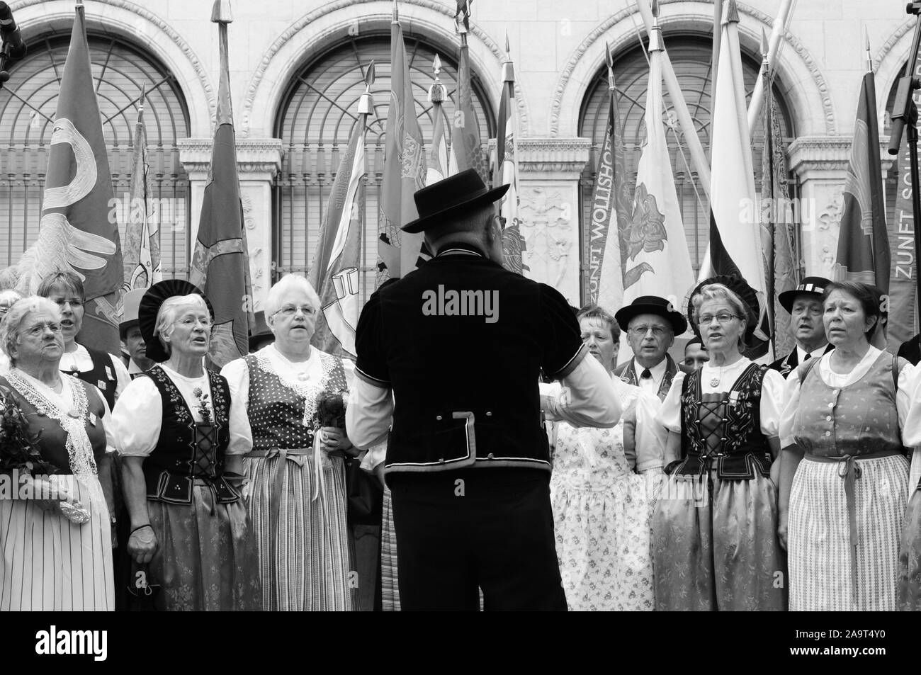 Female chorus ans swiss folklore group at the national day in Zürich-city Stock Photo