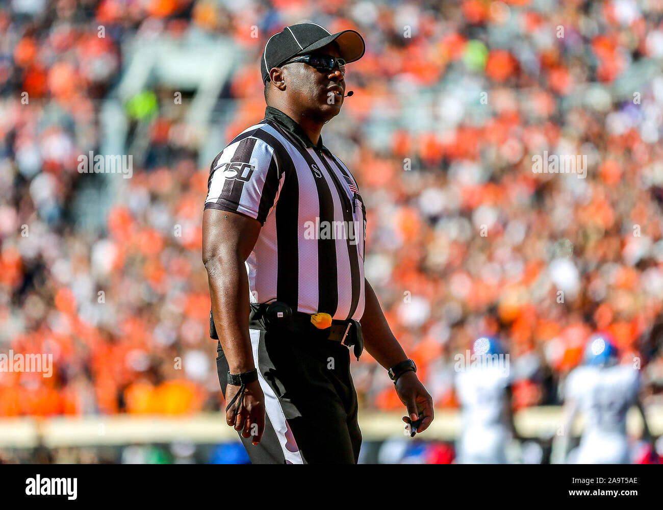 Stillwater, OK, USA. 16th Nov, 2019. A Big 12 official during a football game between the University of Kansas Jayhawks and the Oklahoma State Cowboys at Boone Pickens Stadium in Stillwater, OK. Gray Siegel/CSM/Alamy Live News Stock Photo