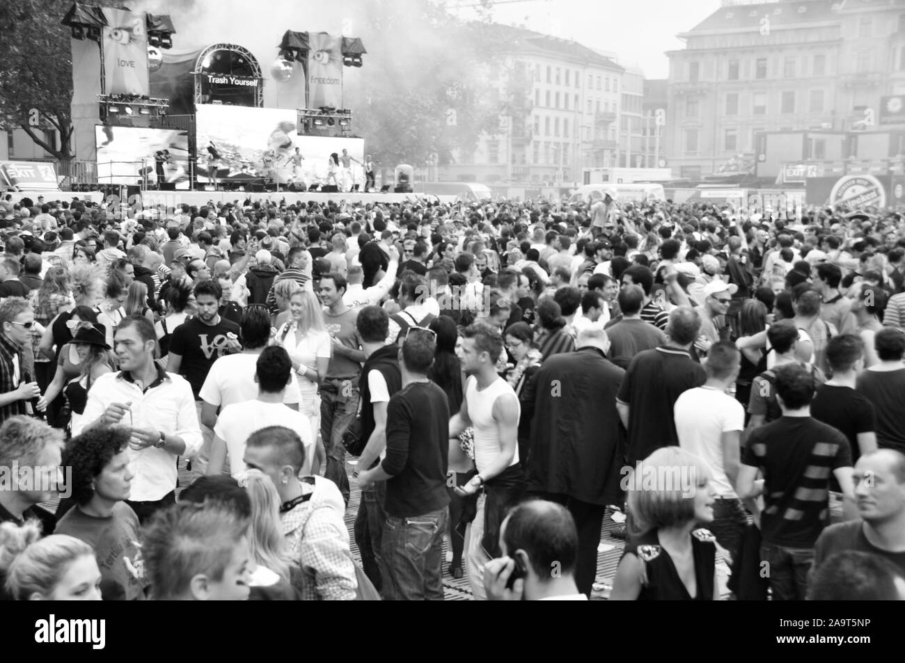 Streetparade Zürich: The Masses of peoples are a big challenge for the security peoples. Stock Photo