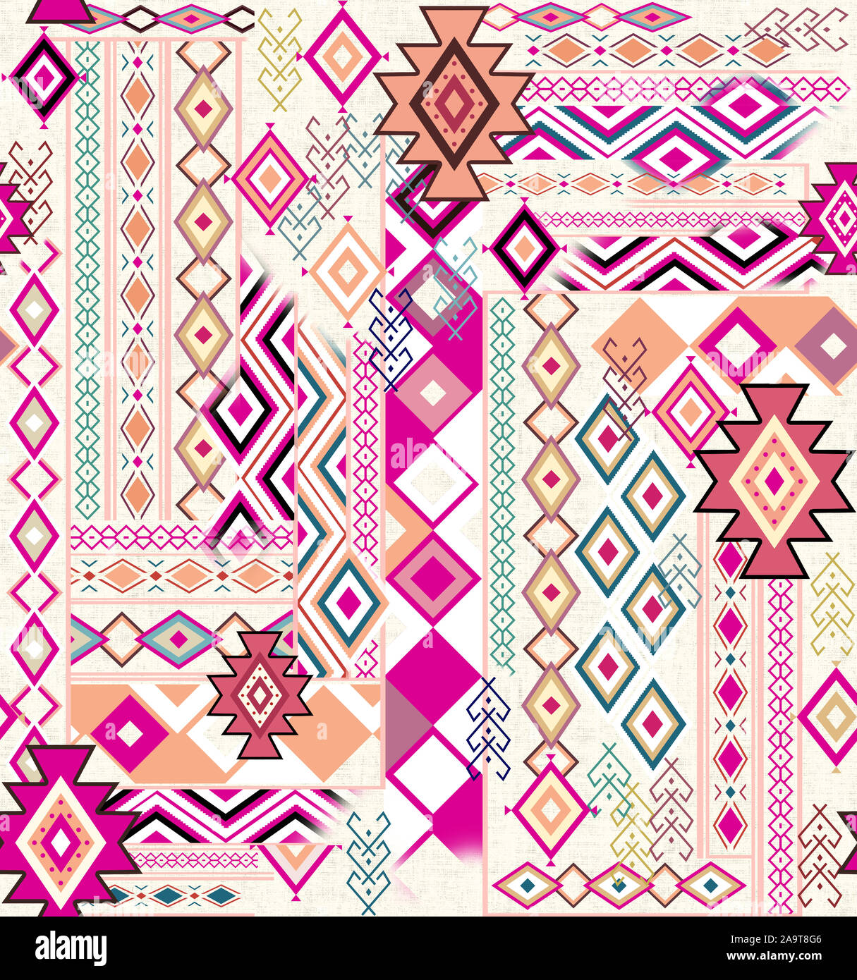 Seamless background pattern. Patchwork pattern with light colors diamonds ornament patterns. Ethnic indian style. Stock Photo