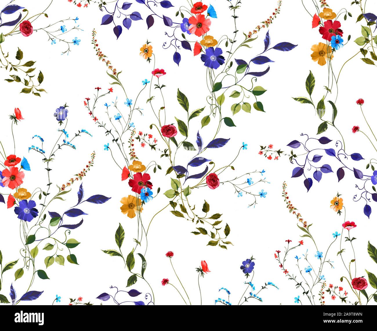 Watercolor seamless pattern with flowers and leaves. Hand painted ...