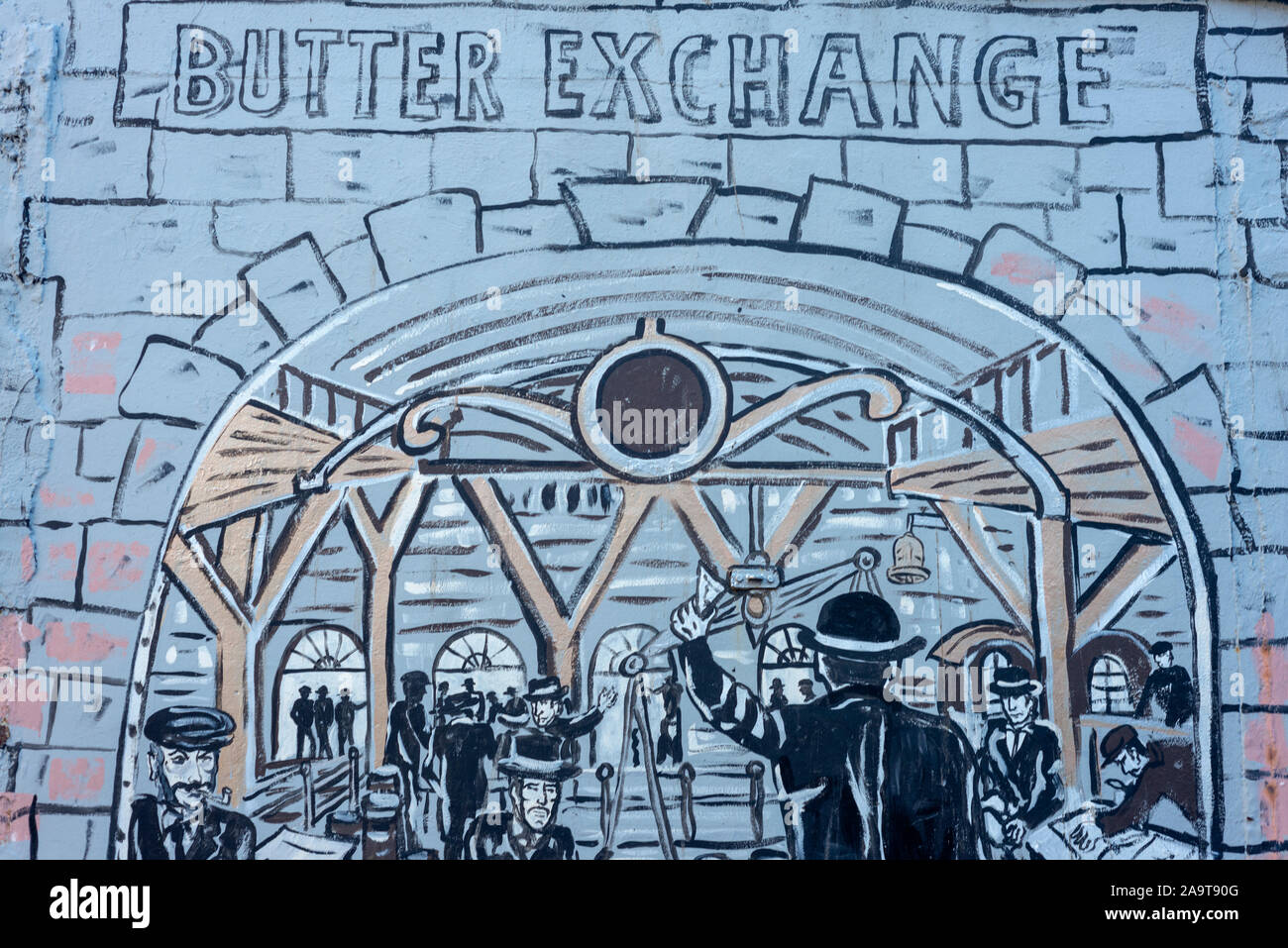 Butter Exchange painted mural and text at the Butter museum in Cork City, Ireland Stock Photo