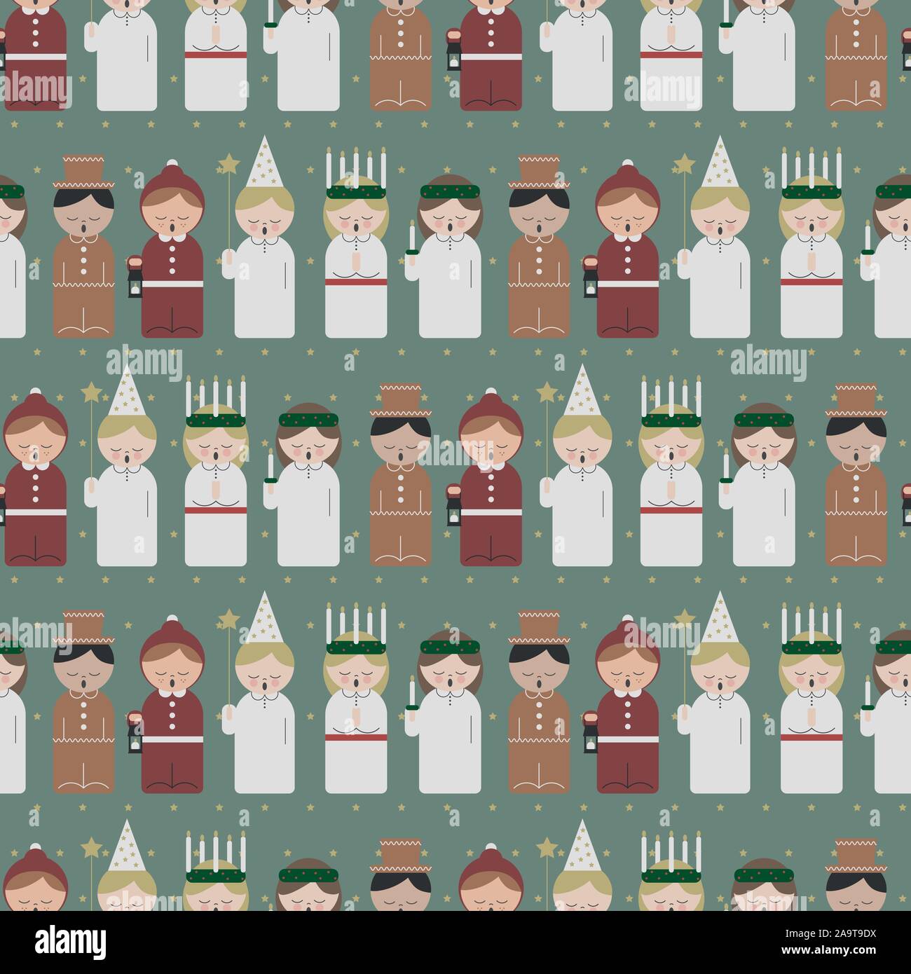 Seamless pattern Saint Lucy at Christmas, vector Stock Vector
