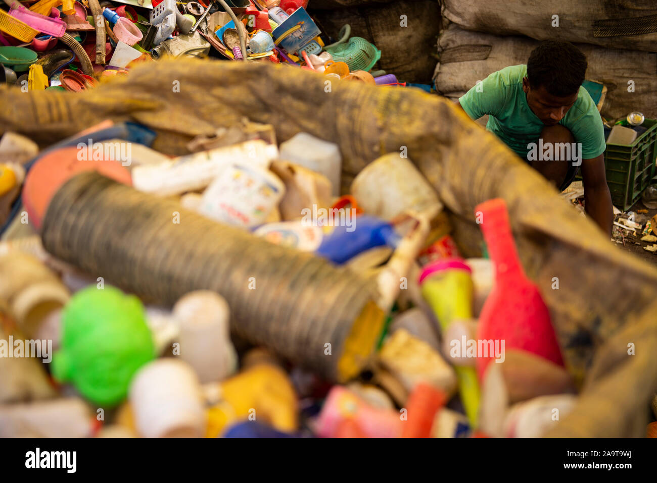 Garbage collector working Stock Photo