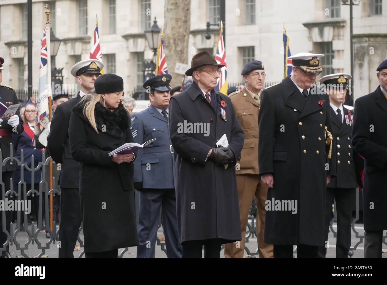 London, UK. 17th Nov, 2019. Sir Malcolm Rifkind, The Chief Rabbi Ephraim Mirvis and The Right Worshipful Lord Mayor of Westminster - Councillor Ruth Bush, attend the annual AJEX (The Association of Jewish Ex-Servicemen and Women) Remembrance Ceremony & Parade in Whitehall, London. Credit: Brian Minkoff/Alamy Live News Stock Photo