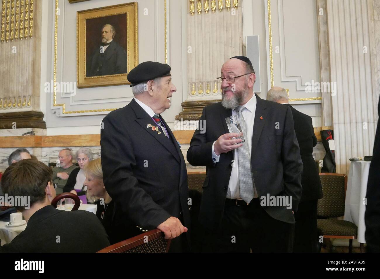 London, UK. 17th Nov, 2019. Sir Malcolm Rifkind, The Chief Rabbi Ephraim Mirvis and The Right Worshipful Lord Mayor of Westminster - Councillor Ruth Bush, attend the annual AJEX (The Association of Jewish Ex-Servicemen and Women) Remembrance Ceremony & Parade in Whitehall, London. Credit: Brian Minkoff/Alamy Live News Stock Photo