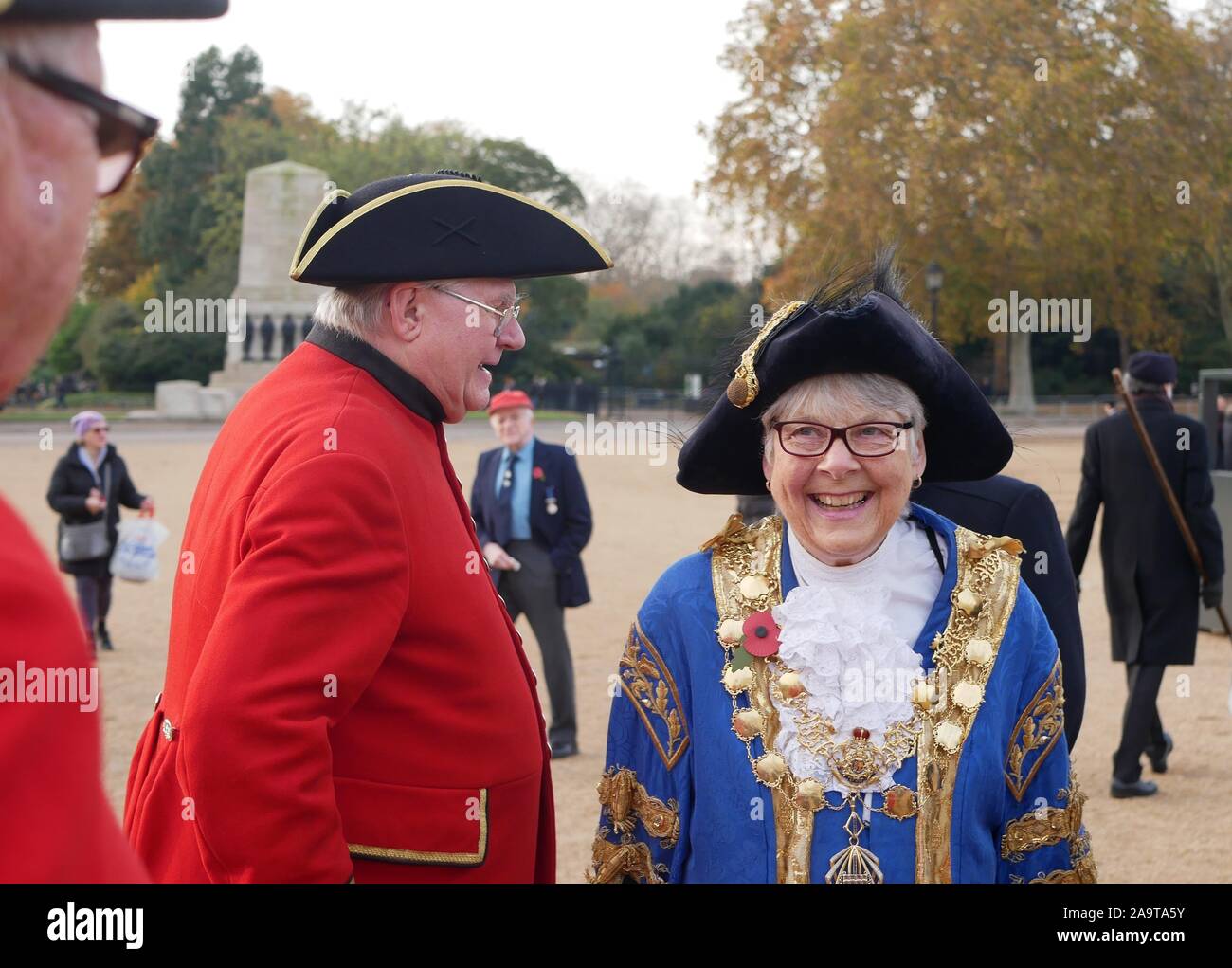 London, UK. 17th Nov, 2019. Sir Malcolm Rifkind, The Chief Rabbi Ephraim Mirvis and The Right Worshipful Lord Mayor of Westminster - Councillor Ruth Bush, attend the annual AJEX (The Association of Jewish Ex-Servicemen and Women) Remembrance Ceremony & Parade in Whitehall, London. Credit: Brian Minkoff/Alamy Live News Stock Photo