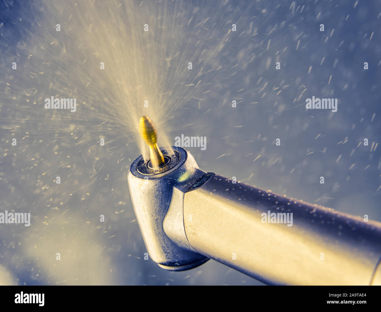 Dental drill water spray close up Stock Photo