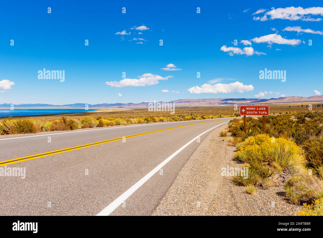 Directional Sign to Mono Lake and South Tufa California Stock Photo