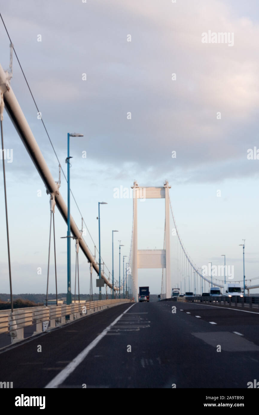 Crossing the Severn Bridge M48 motorway from Aust to Beachley Stock