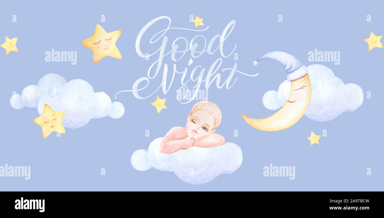 Kids Prints Baby Sleeping On The Cloud Girl Who Winks Good