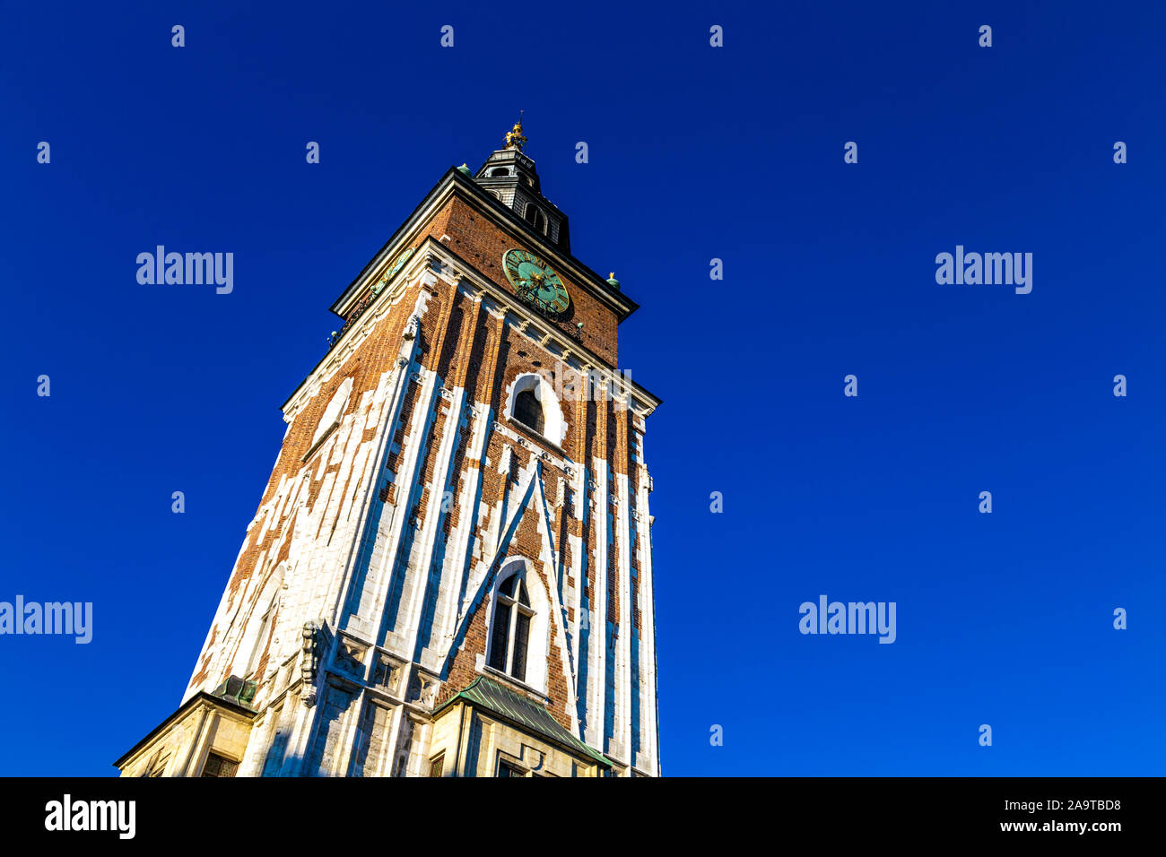 Town Hall Tower in Main Square (Rynek Glowny), Krakow, Poland Stock Photo