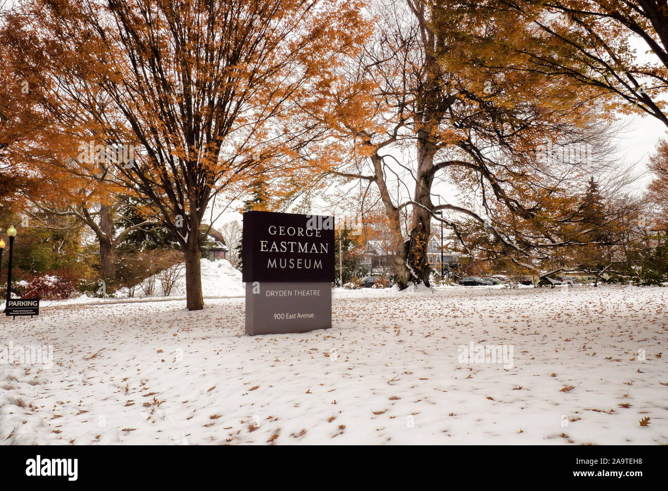 Rochester, New York, USA. November 15, 2019. Welcoming sign to the George Eastman Museum and Dryden Theater on East Avenue in Rochester, New York Stock Photo