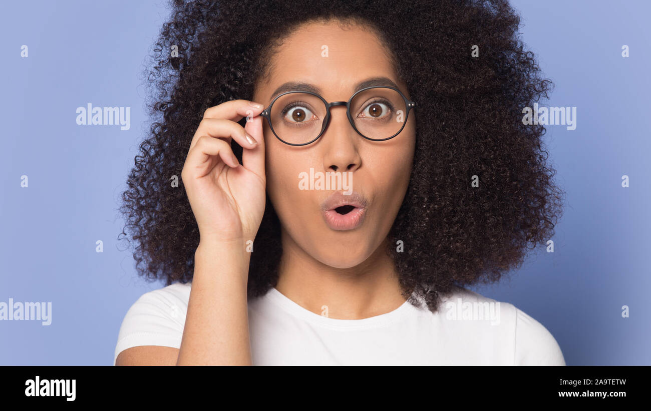 Portrait girl glasses surprised black hi-res stock photography and images -  Alamy