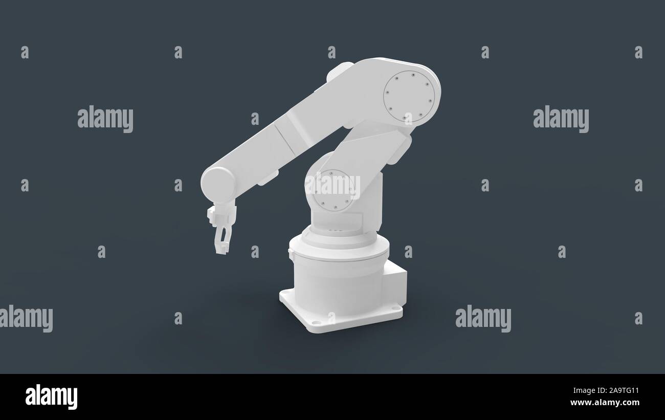 3d rendering of a robot arm isolated in a colored studio background ...