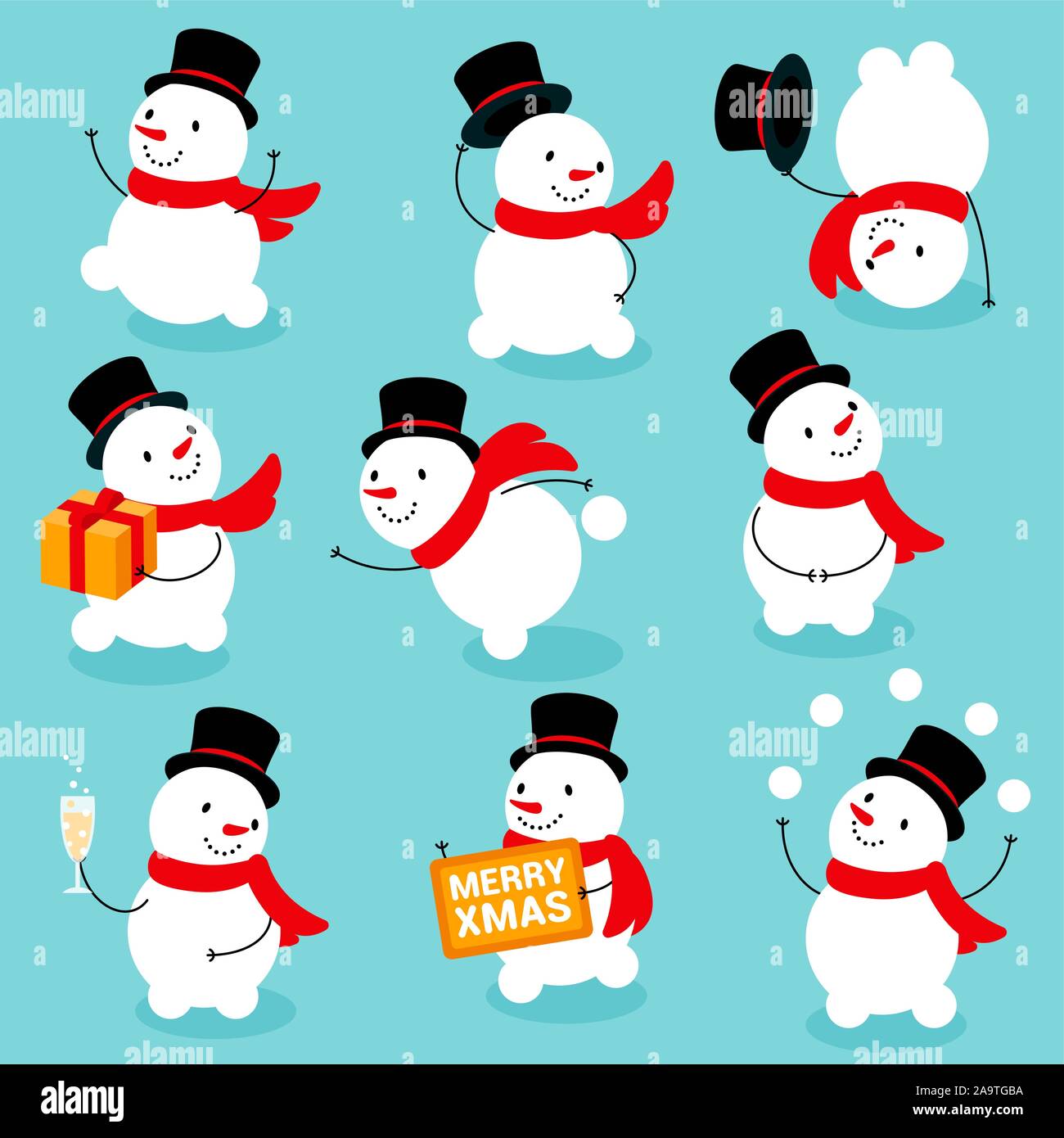 Cute and funny snowmen. Template Christmas cards. vector illustrations ...